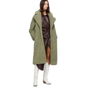 STAND STUDIO Olive Green Teddy Coat Faux FUR SHEARLING
